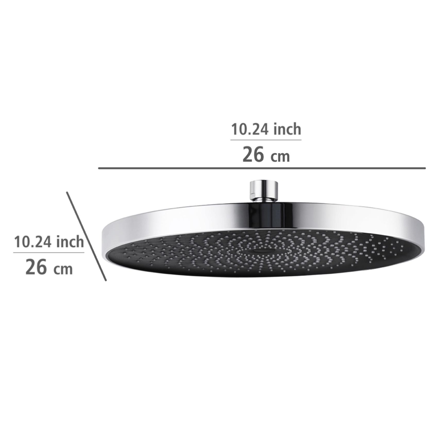 WENKO 24910100 - Cabezal de ducha SOFTWATER 26x26 cm cromo brillante/negro