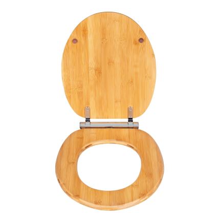 WENKO 25224100 - Asiento de inodoro BAMBOUSA 34,5 x 40,5 cm marrón/plateado
