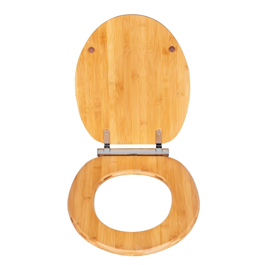 WENKO 25224100 - Asiento de inodoro BAMBOUSA 34,5 x 40,5 cm marrón/plateado
