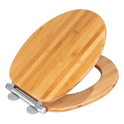 WENKO 25224100 - Asiento de inodoro BAMBOUSA 34,5 x 40,5 cm marrón/plateado