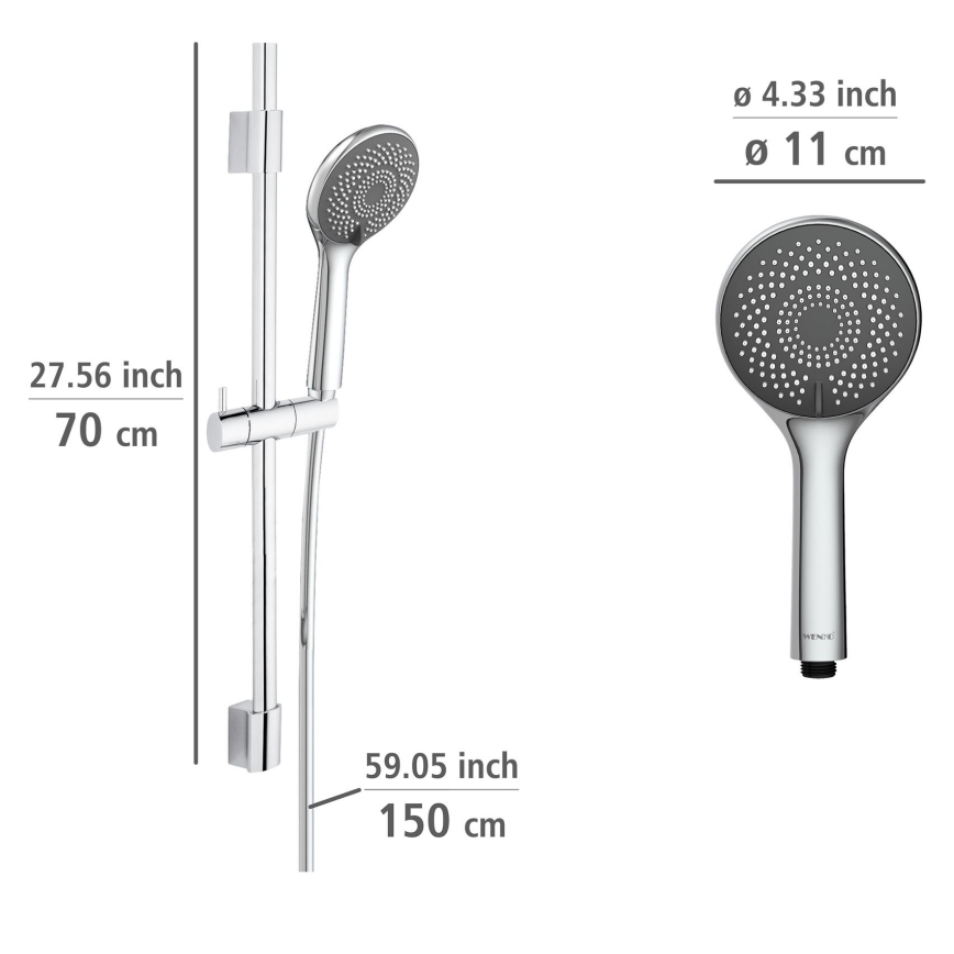 WENKO 25452100 - Set de ducha SISTEMA DE AHORRO DE AGUA 70 cm plateado