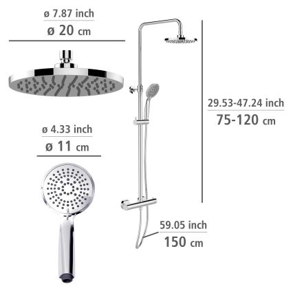WENKO 25483100 - Sistema de ducha WATERSAVING SYSTEM de 120 cm, cromo brillante