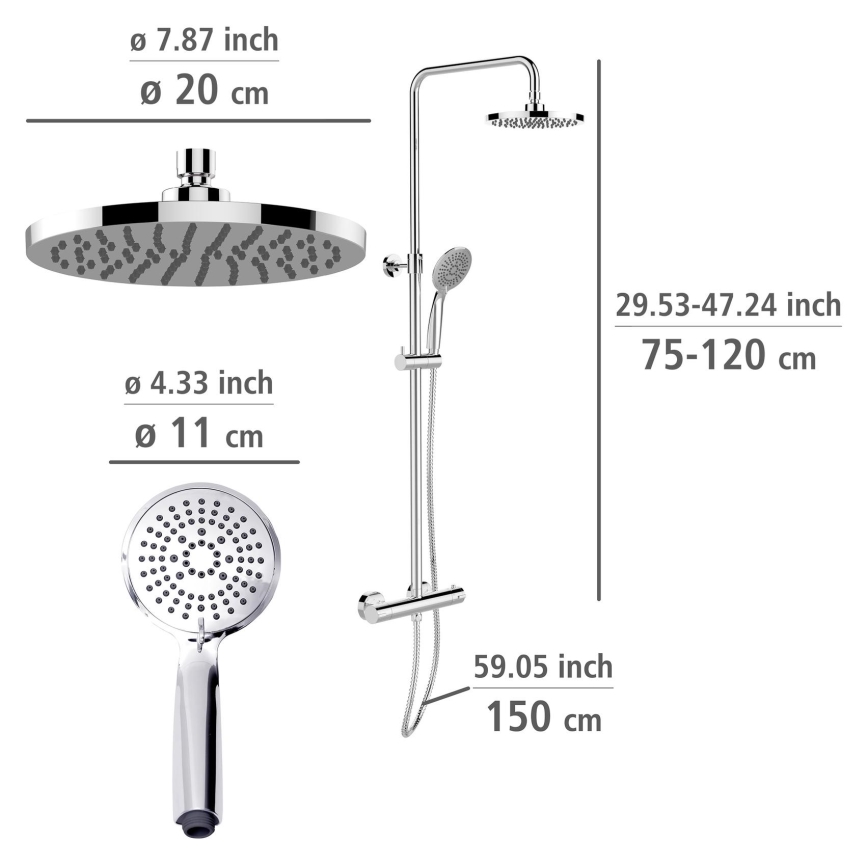 WENKO 25483100 - Sistema de ducha WATERSAVING SYSTEM de 120 cm, cromo brillante