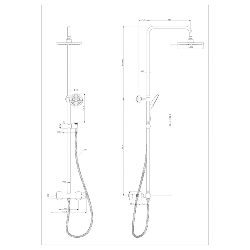 WENKO 25483100 - Sistema de ducha WATERSAVING SYSTEM de 120 cm, cromo brillante