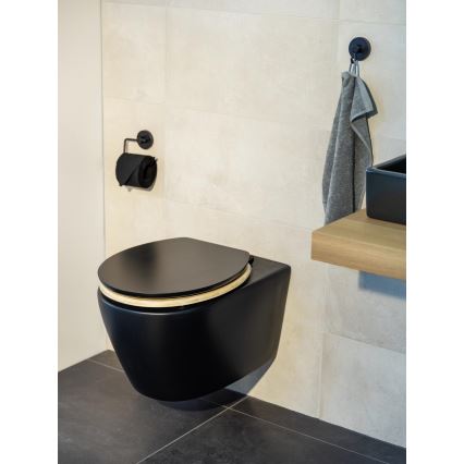 WENKO 25772100 - Asiento de inodoro BAMBUZA 37x44 cm negro/marrón/cromo brillante