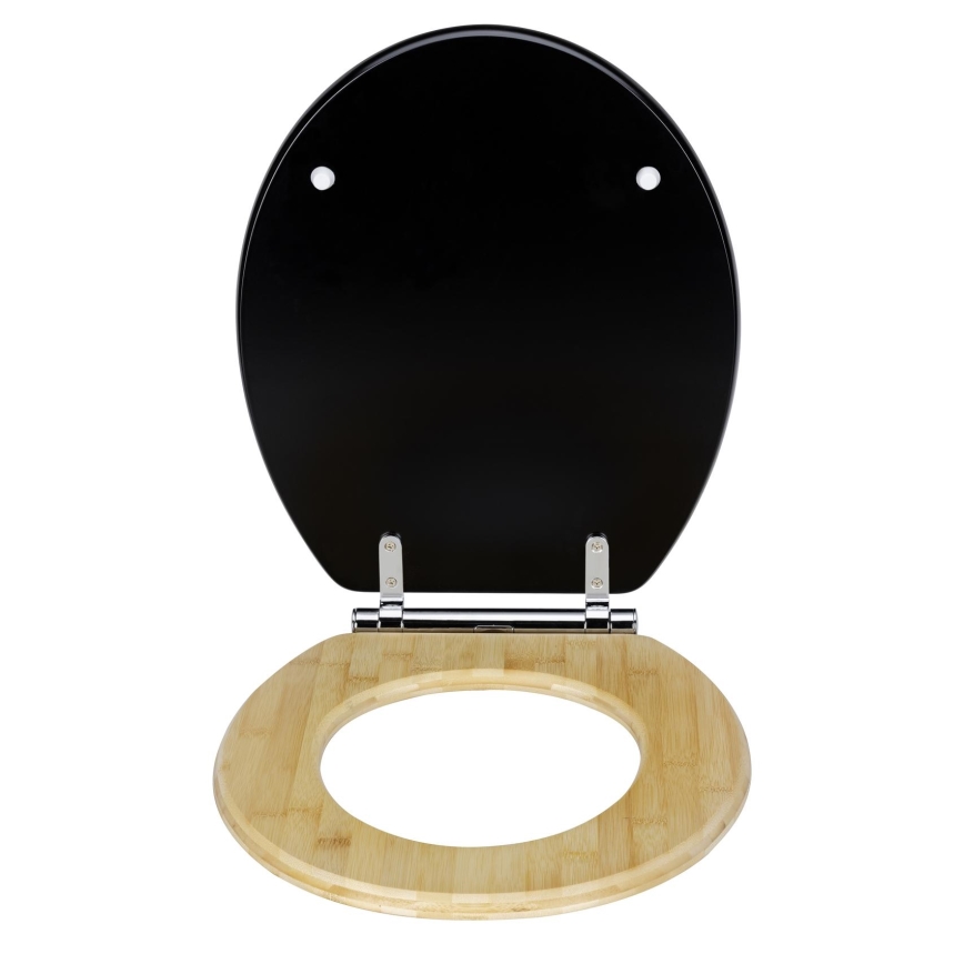 WENKO 25772100 - Asiento de inodoro BAMBUZA 37x44 cm negro/marrón/cromo brillante