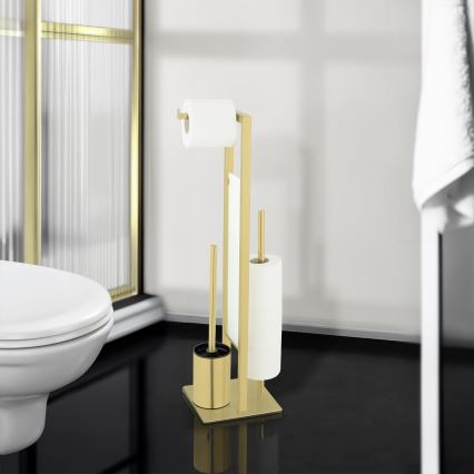 WENKO 26034100 - Juego para WC RIVALTA 18x70 cm, acero inoxidable/dorado/blanco/negro