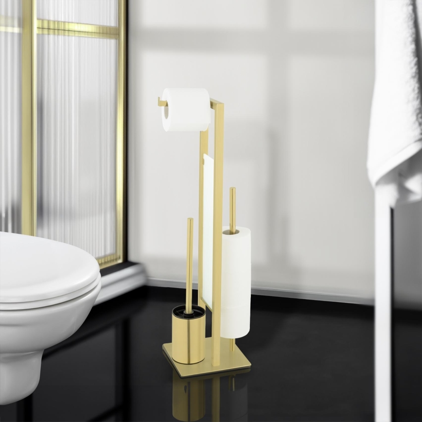 WENKO 26034100 - Juego para WC RIVALTA 18x70 cm, acero inoxidable/dorado/blanco/negro