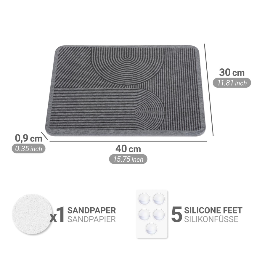 WENKO 54955100 - Alfombrilla absorbente DAMON 40x30 cm diatomita/gris