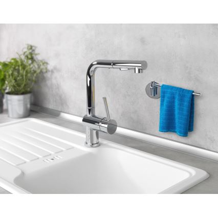 WENKO 5639100 - Soporte para paños de cocina TURBO-LOC KÜCHE 23x6,5 cm acero inoxidable/plateado