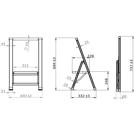WENKO 601011100 - Escalera ALU-DESIGN 44 x 101 cm, plateada/negra