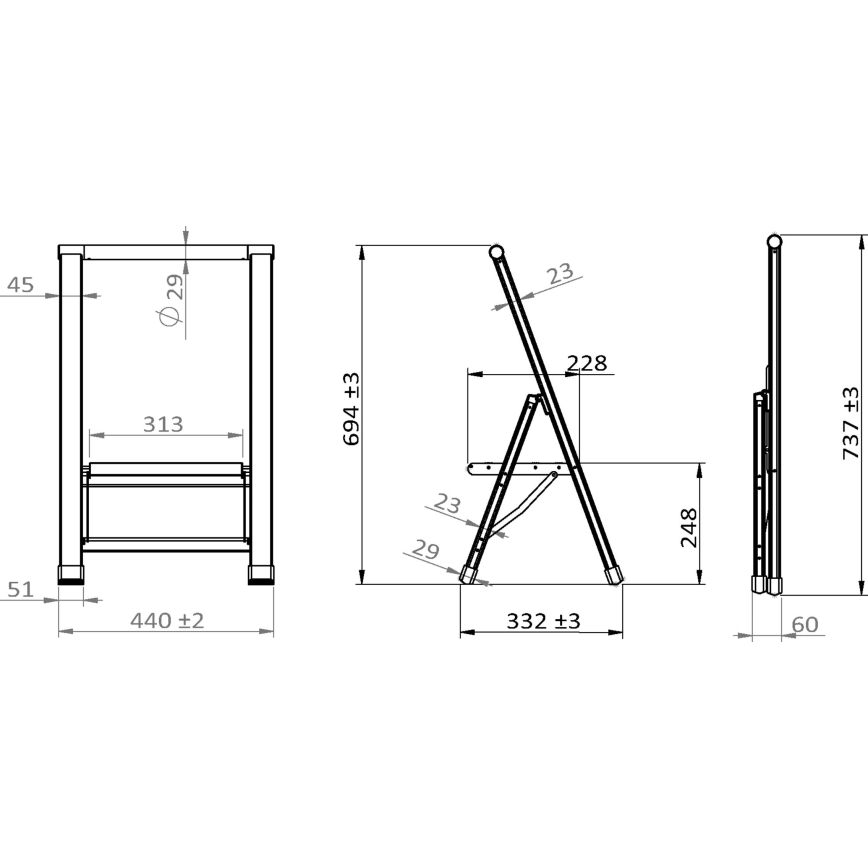 WENKO 601011100 - Escalera ALU-DESIGN 44 x 101 cm, plateada/negra
