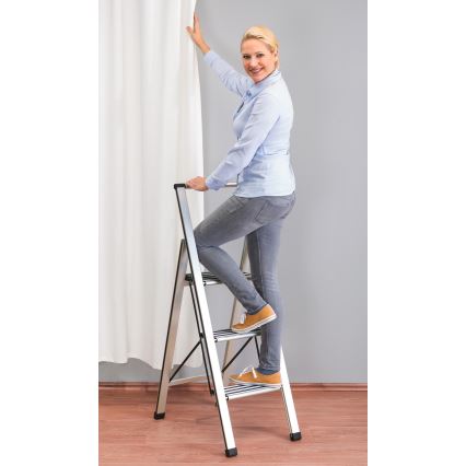 WENKO 601011100 - Escalera ALU-DESIGN 44 x 101 cm, plateada/negra