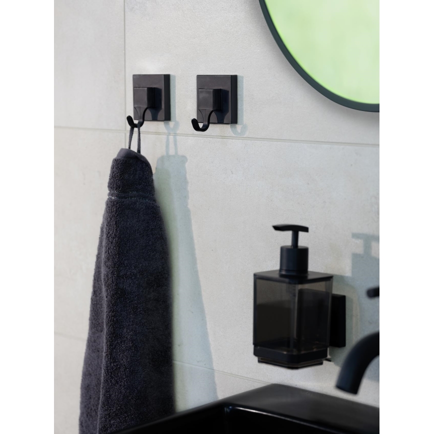 WENKO 71444800 - Dispensador de jabón VACUUM-LOC QUADRO ED 7,5 x 16 cm negro