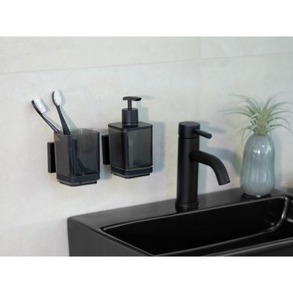 WENKO 71444800 - Dispensador de jabón VACUUM-LOC QUADRO ED 7,5 x 16 cm negro