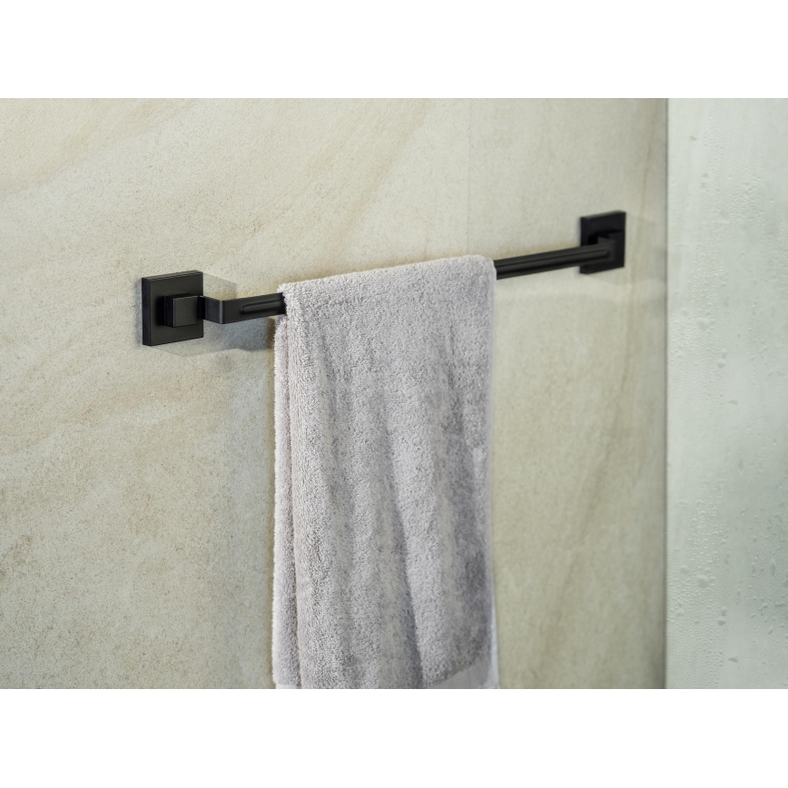 WENKO 71445800 - Barra para toallas VACUUM-LOC QUADRO ED 60,5x6 cm negra