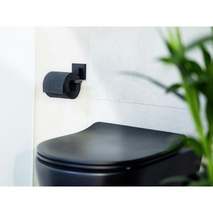 WENKO 71447800 - Soporte para papel higiénico VACUUM-LOC QUADRO ED 14x11 cm negro