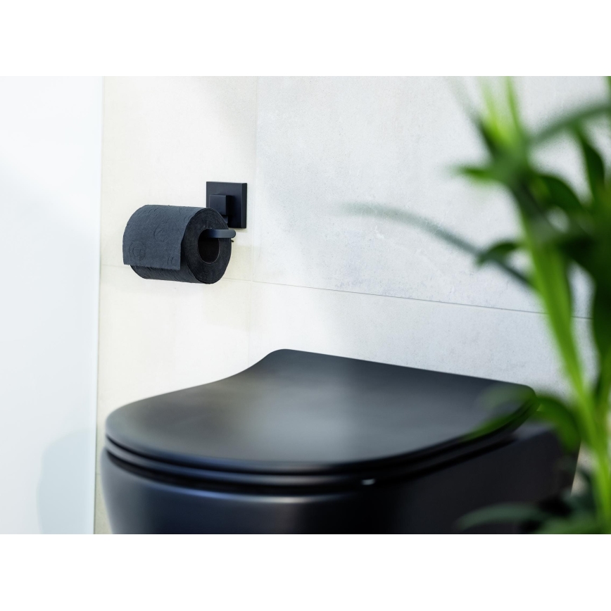 WENKO 71447800 - Soporte para papel higiénico VACUUM-LOC QUADRO ED 14x11 cm negro