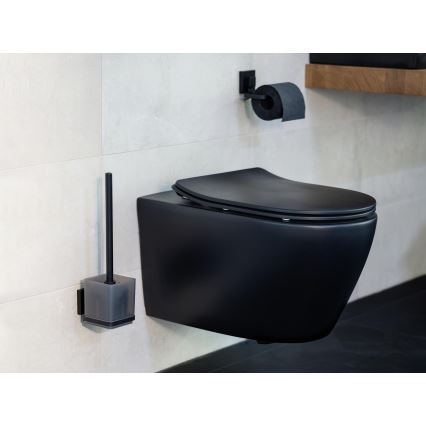 WENKO 71447800 - Soporte para papel higiénico VACUUM-LOC QUADRO ED 14x11 cm negro