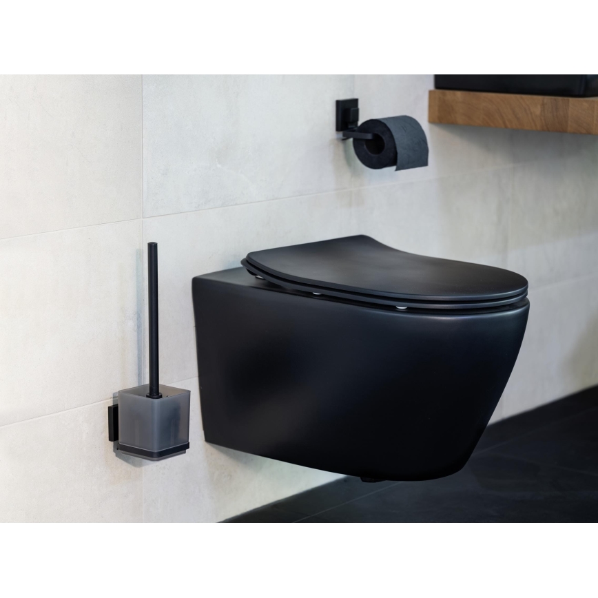 WENKO 71447800 - Soporte para papel higiénico VACUUM-LOC QUADRO ED 14x11 cm negro