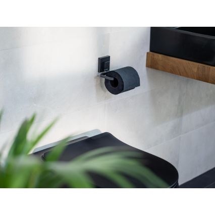 WENKO 71447800 - Soporte para papel higiénico VACUUM-LOC QUADRO ED 14x11 cm negro