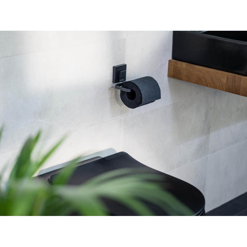 WENKO 71447800 - Soporte para papel higiénico VACUUM-LOC QUADRO ED 14x11 cm negro