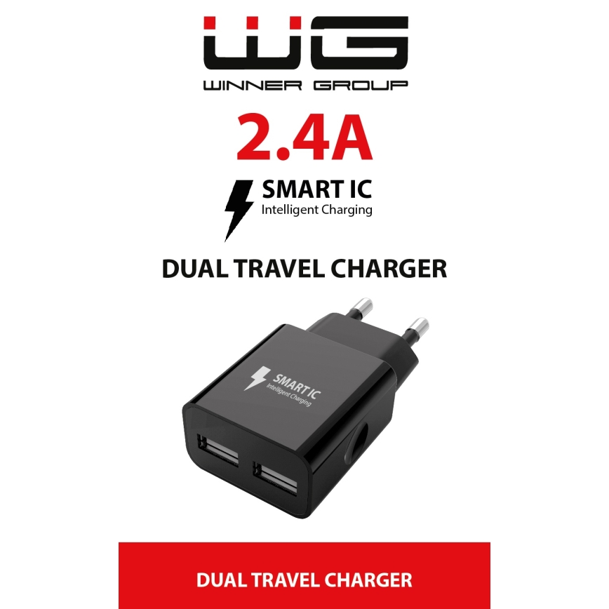 Winner Group - Adaptador de carga 2xUSB-A 12W negro