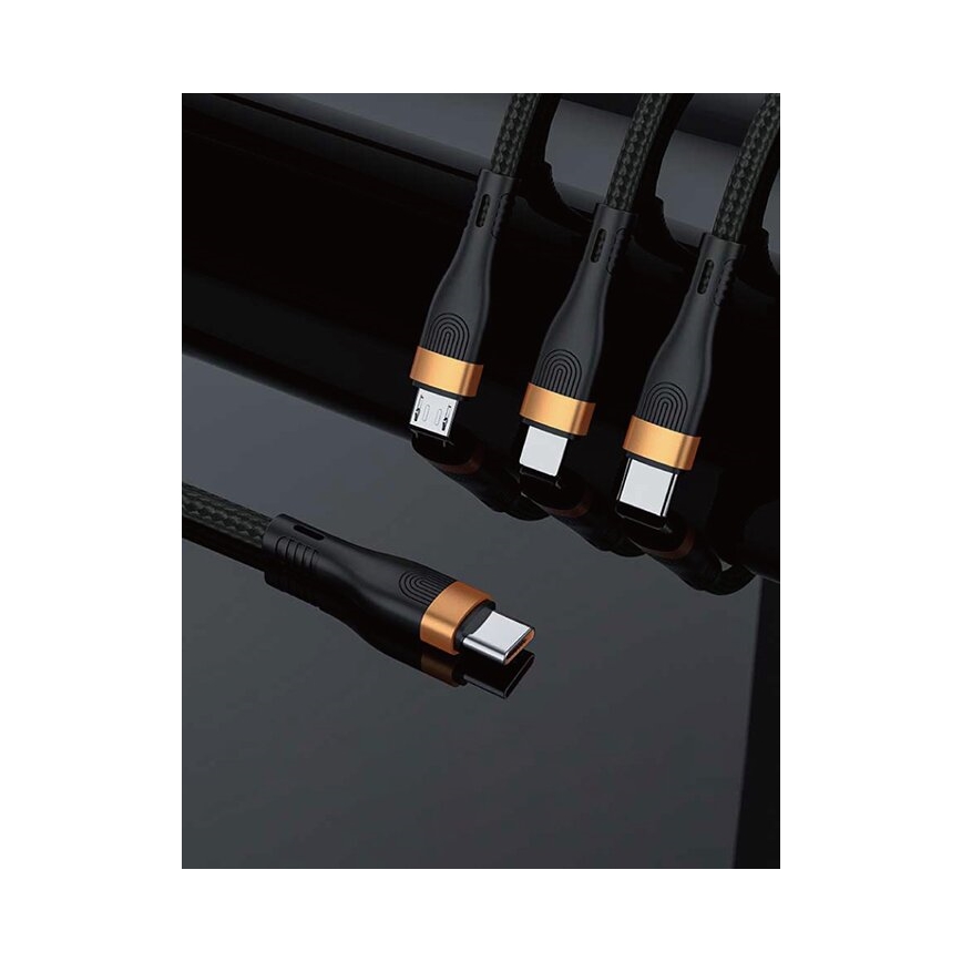 Winner Group - Cable USB 3en1 USB-C / Lightning, USB-C y Micro USB 100W 1,5m negro