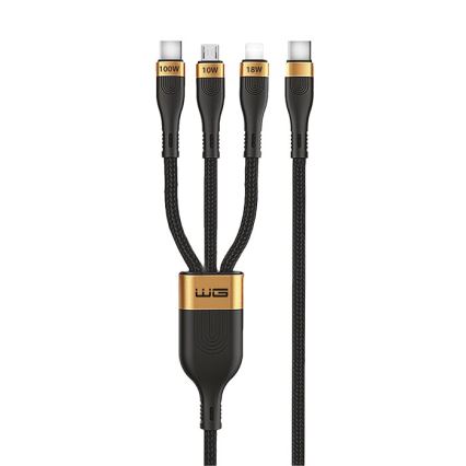 Winner Group - Cable USB 3en1 USB-C / Lightning, USB-C y Micro USB 100W 1,5m negro