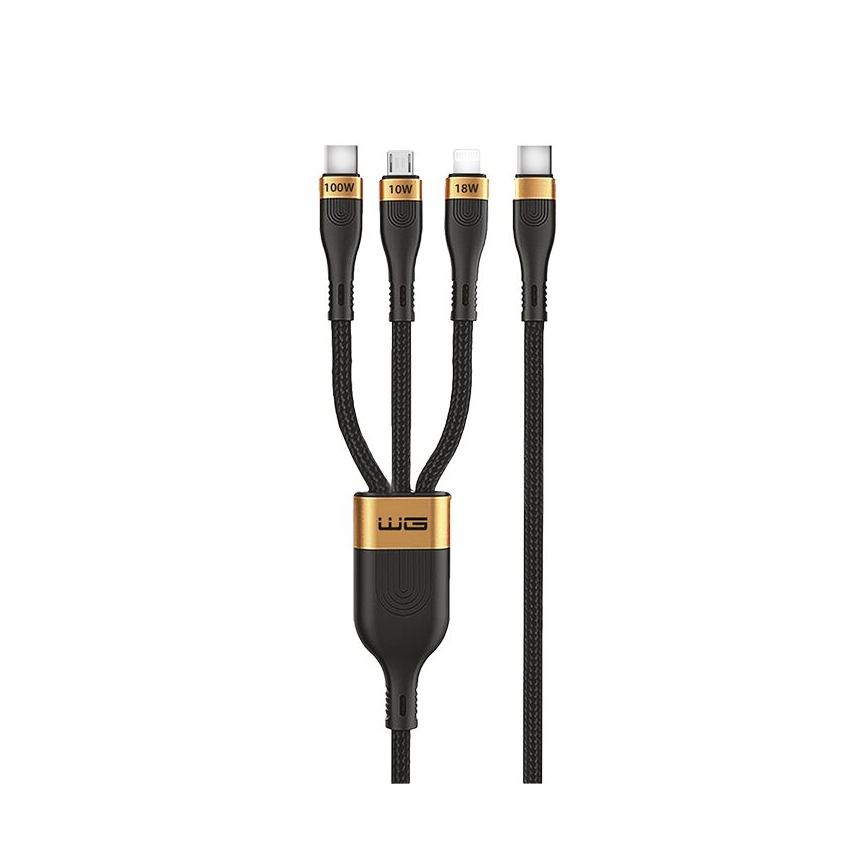 Winner Group - Cable USB 3en1 USB-C / Lightning, USB-C y Micro USB 100W 1,5m negro