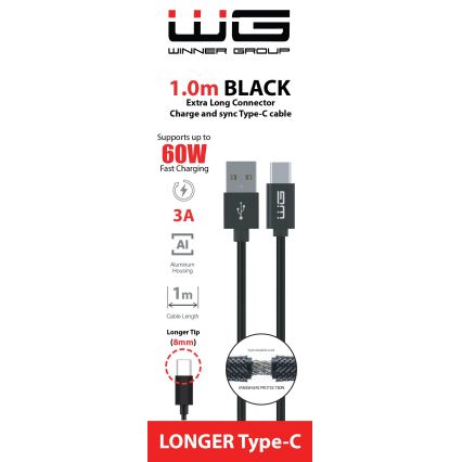 Winner Group - Cable USB con conector extendido USB-C / USB-A 60W 1m negro