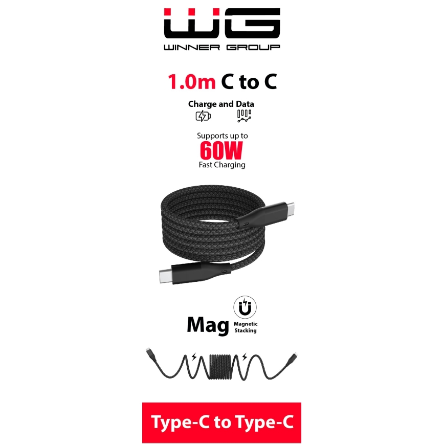 Winner Group - Cable USB magnético USB-C / USB-C 60W 1m negro