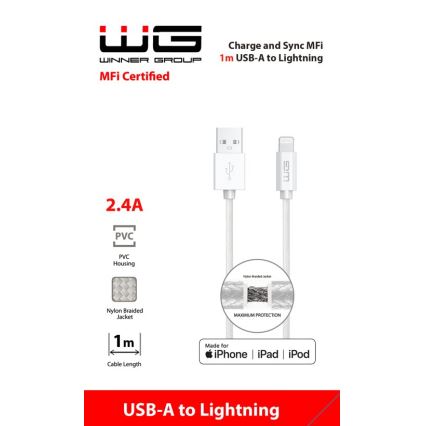 Winner Group - Cable USB MFI Lightning / USB-A 1m blanco