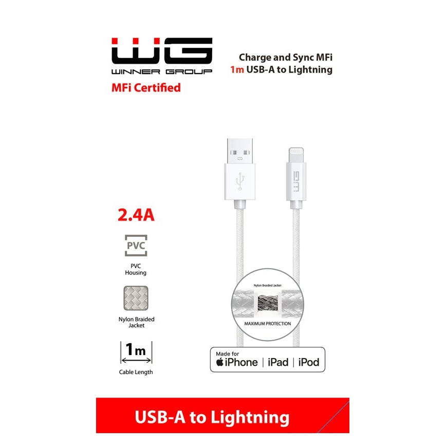 Winner Group - Cable USB MFI Lightning / USB-A 1m blanco