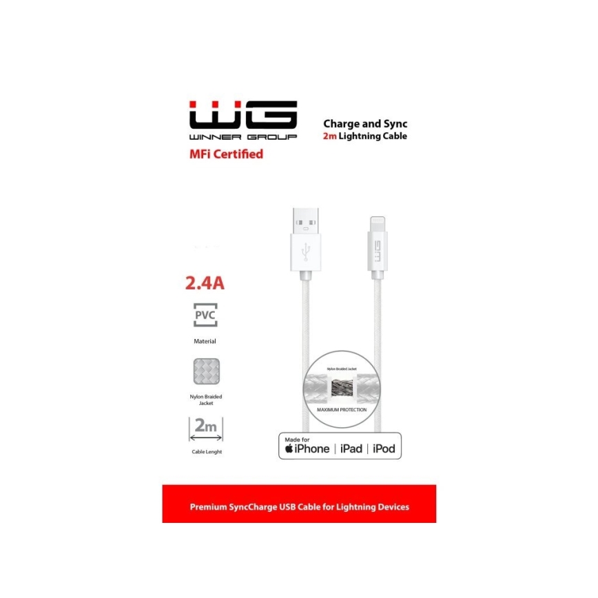 Winner Group - Cable USB MFI Lightning / USB-A 2m blanco