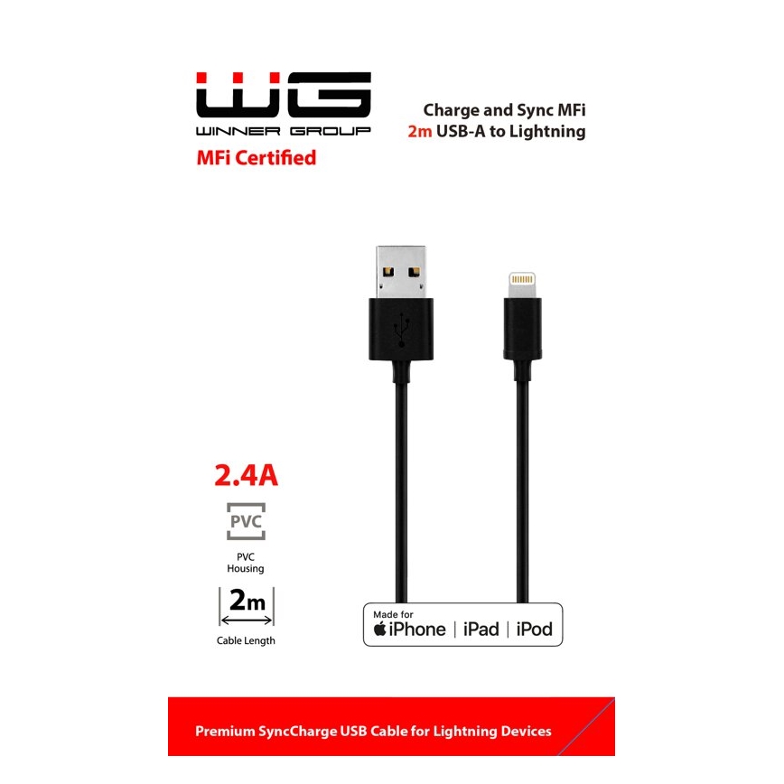 Winner Group - Cable USB MFI Lightning / USB-A 2m negro