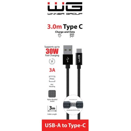 Winner Group - Cable USB USB-C / USB-A 30W 3m negro