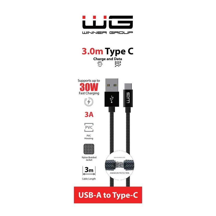 Winner Group - Cable USB USB-C / USB-A 30W 3m negro