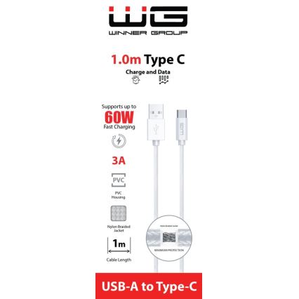 Winner Group - Cable USB USB-C / USB-A 60W 1m blanco