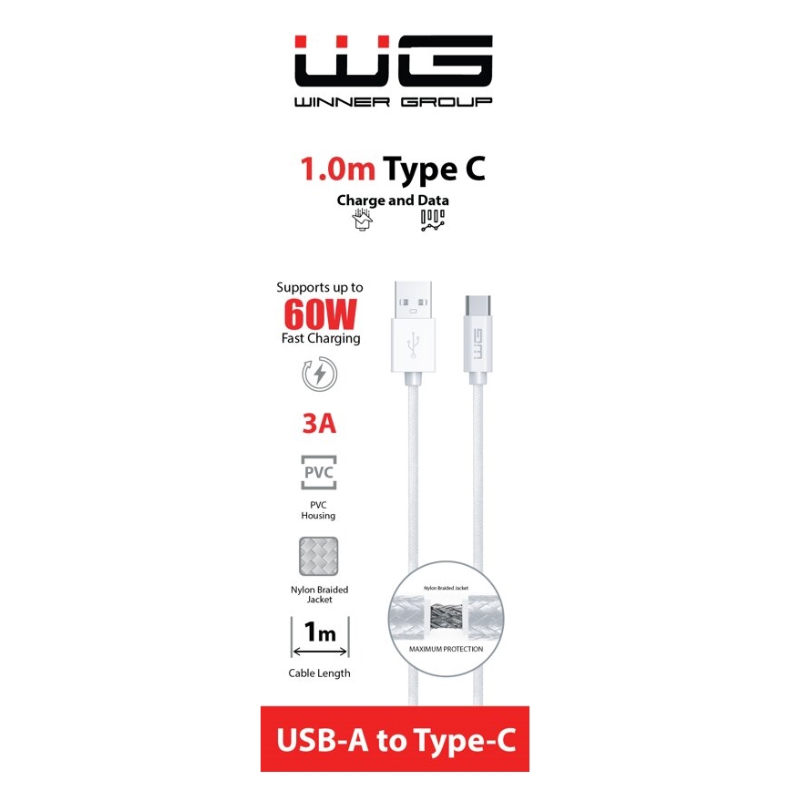 Winner Group - Cable USB USB-C / USB-A 60W 1m blanco