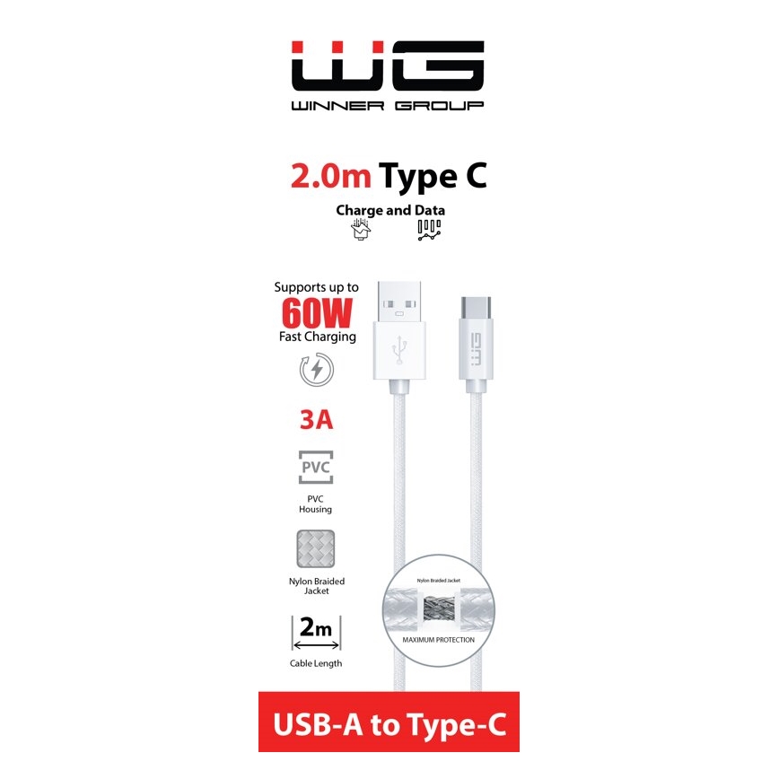 Winner Group - Cable USB USB-C / USB-A 60W 2m blanco