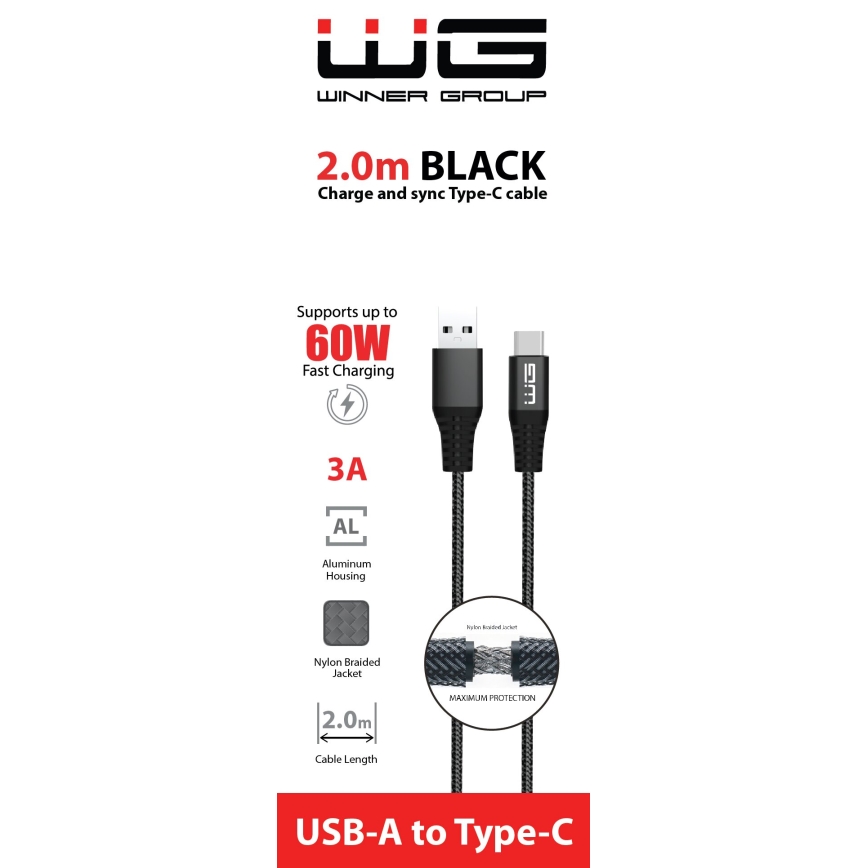 Winner Group - Cable USB USB-C / USB-A 60W 2m negro