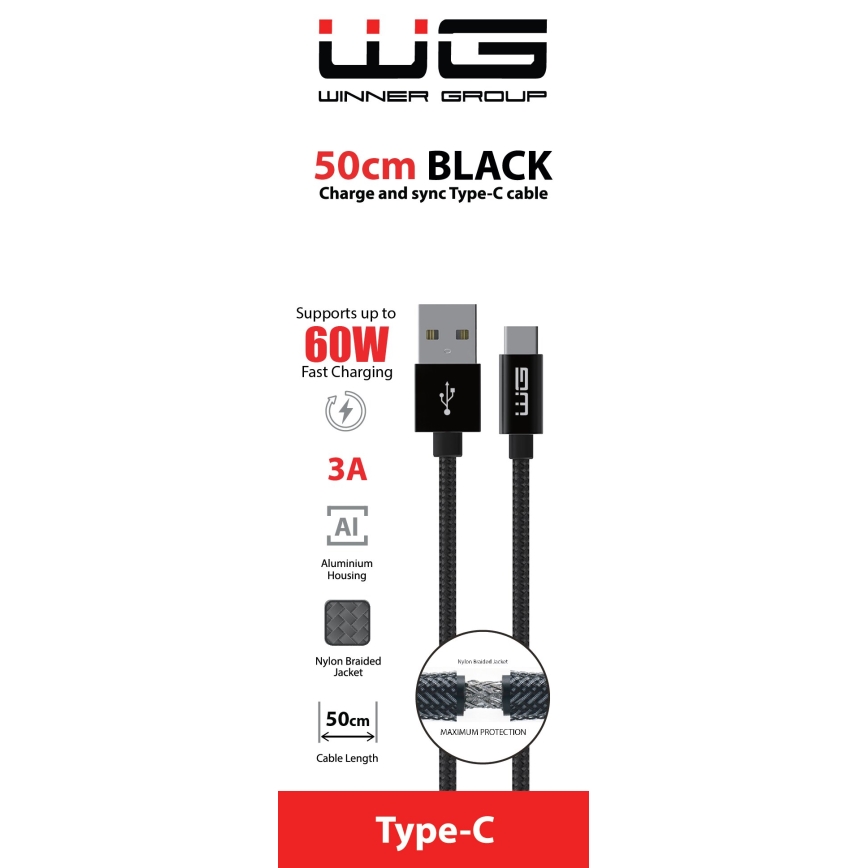 Winner Group - Cable USB USB-C / USB-A 60W 50cm negro