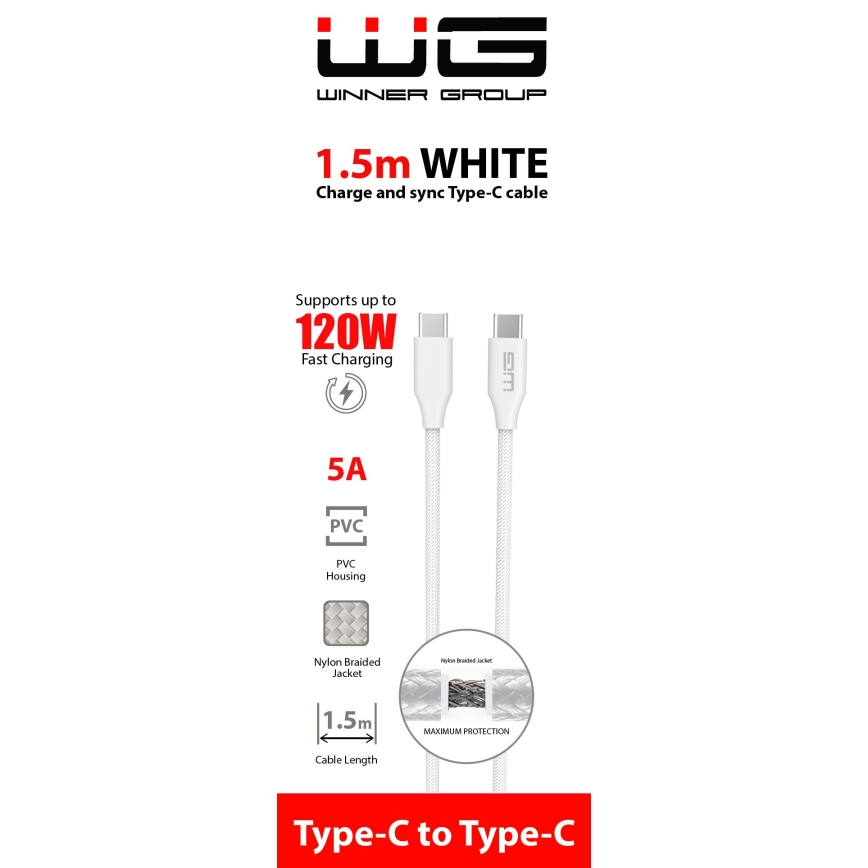 Winner Group - Cable USB USB-C / USB-C 120W 1,5m blanco