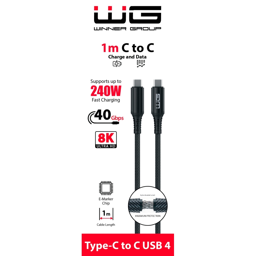 Winner Group - Cable USB USB-C / USB-C 240W 1m negro