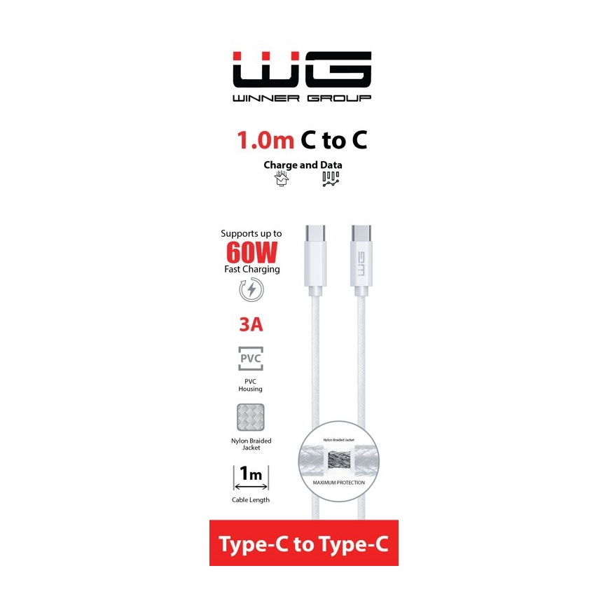 Winner Group - Cable USB USB-C / USB-C 60W 1m blanco