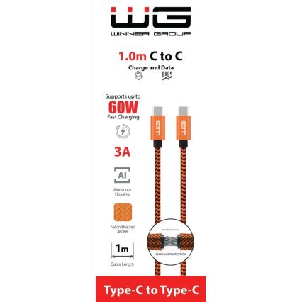 Winner Group - Cable USB USB-C / USB-C 60W 1m naranja