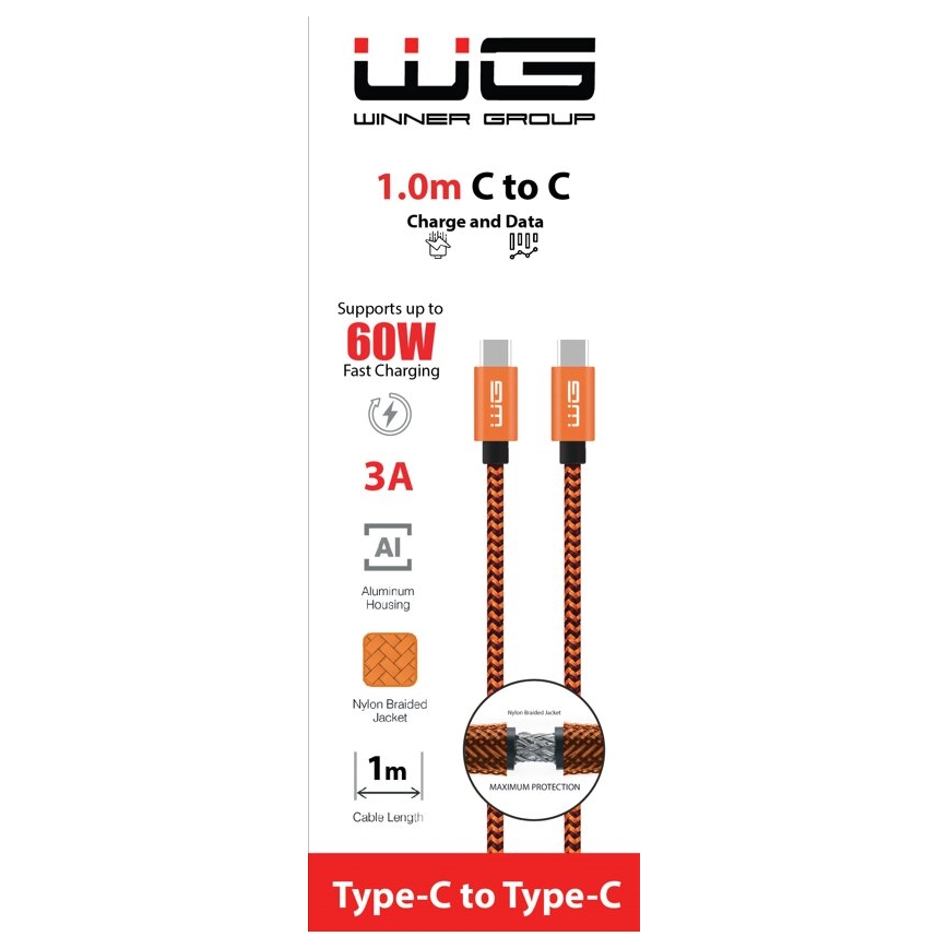 Winner Group - Cable USB USB-C / USB-C 60W 1m naranja