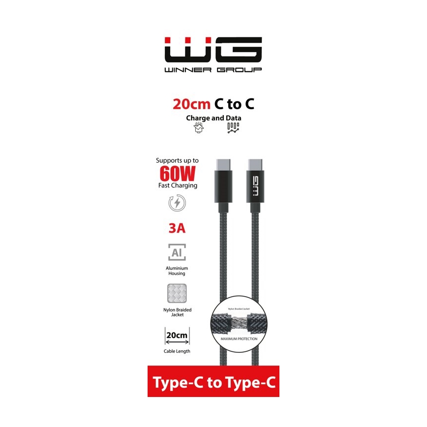 Winner Group - Cable USB USB-C / USB-C 60W 20cm negro