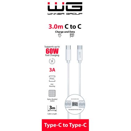 Winner Group - Cable USB USB-C / USB-C 60W 3m blanco